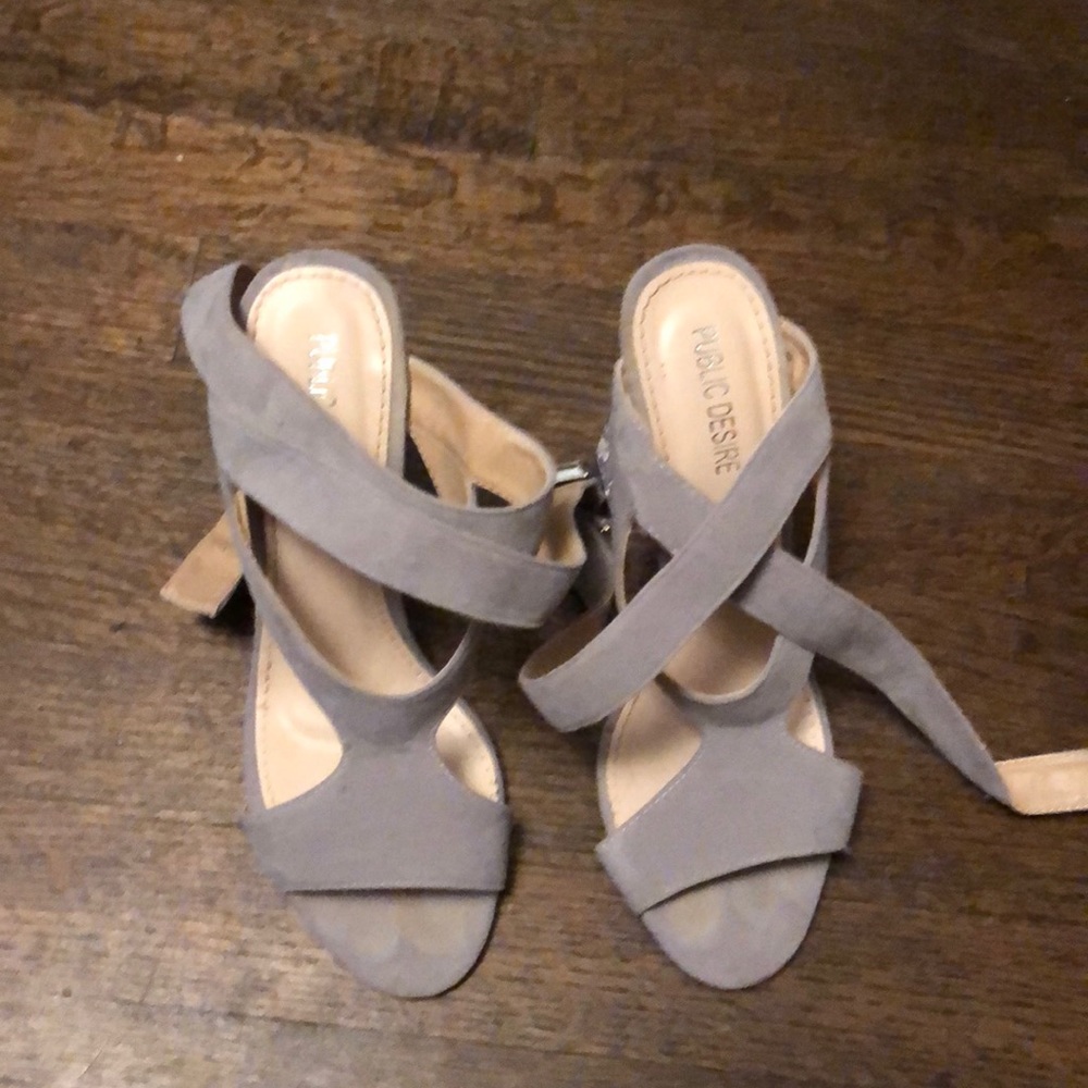 Public Desire light grey suede heels